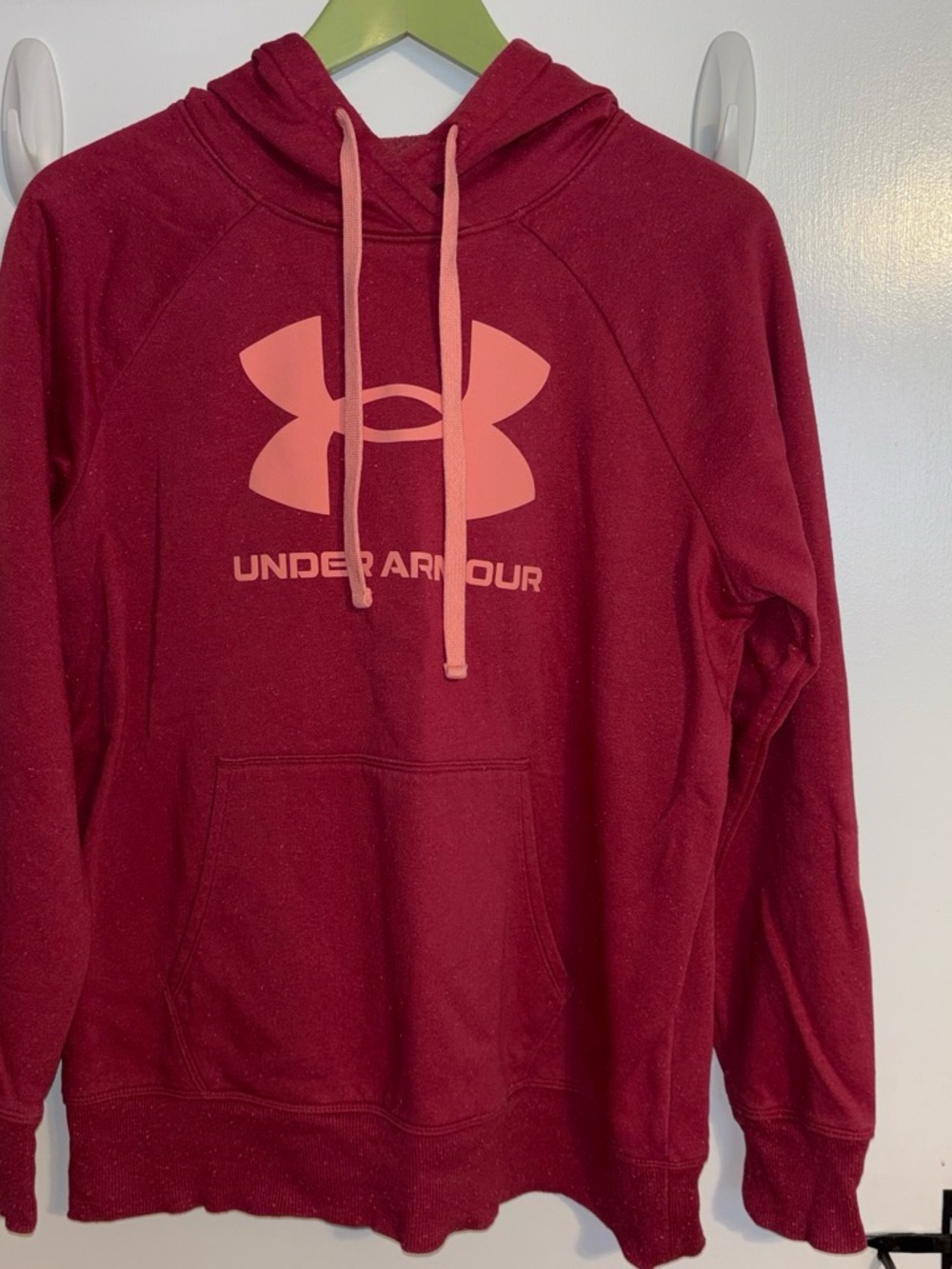 Under Armour Maroon Hoodie with Pink Logo and Drawstrings